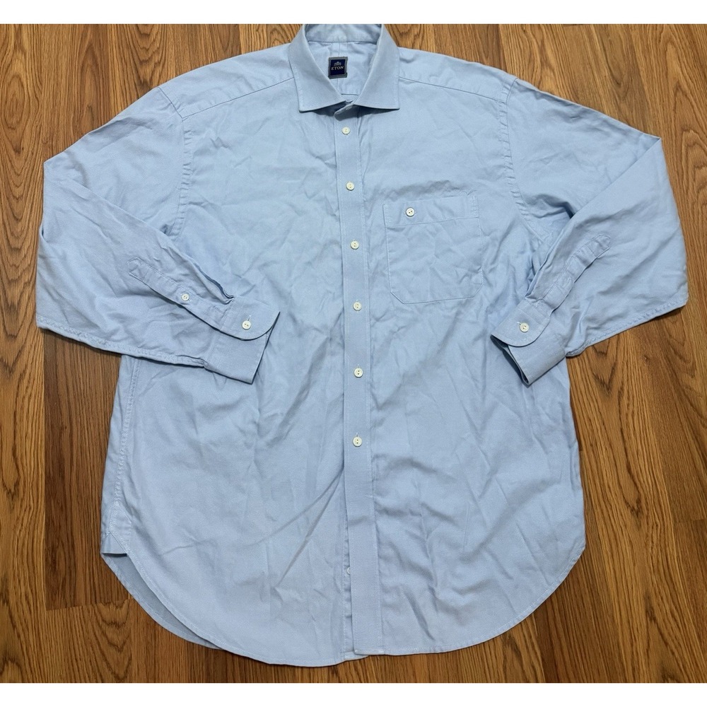 Eton Mens Extra Large Dress Shirt Light Blue Spread Collar Chest Pocket